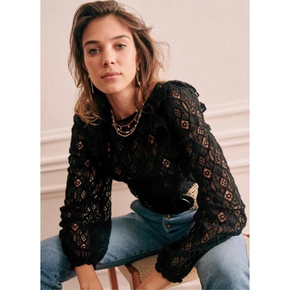 Sezane Tops - Sezane Noir Black Salina Long Sleeve Blouse 38 US 6